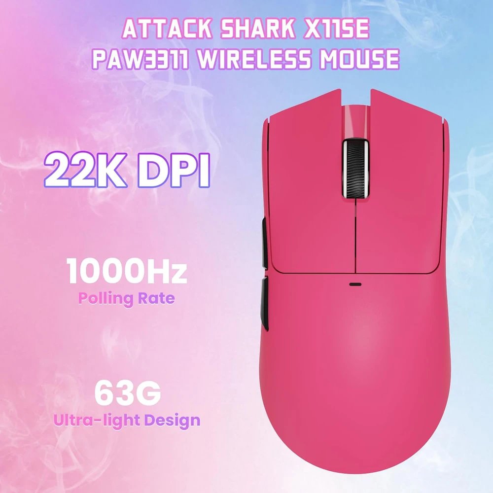 ATTACK SHARK belaidė optinė žaidimų pelė, 22000 DPI, 63g, 3 ryšio režimai, X11SE