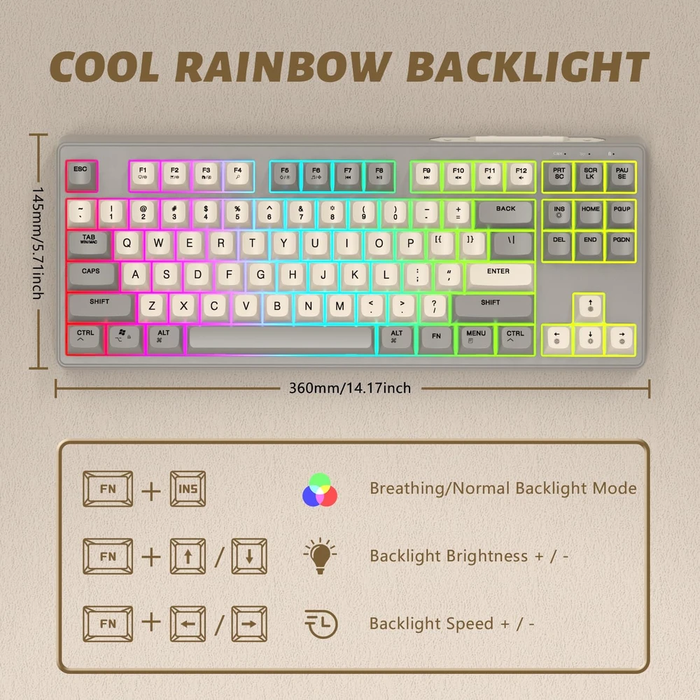 ATTACK SHARK belaidė žaidimų klaviatūra 80 % Bluetooth 2,4 GHz RGB M87