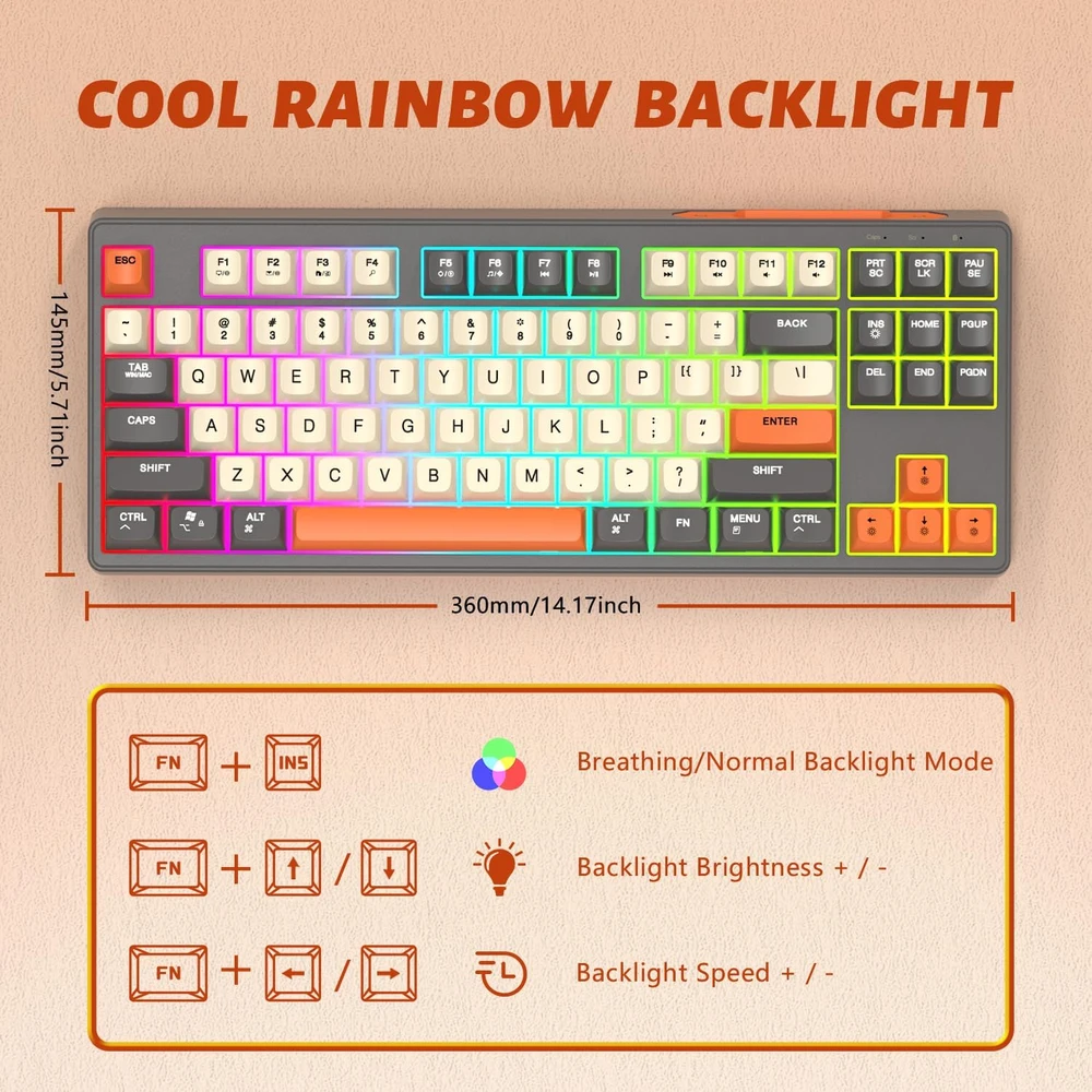 ATTACK SHARK belaidė žaidimų klaviatūra M87 TKL, Bluetooth, 2,4 GHz, RGB, 87 klavišai