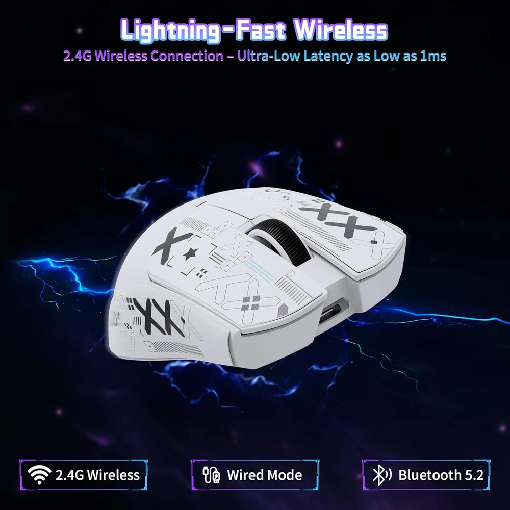 ATTACK SHARK belaidė žaidimų pelė, 22000 DPI, 63 g, BT/2.4 GHz/USB-C, X11SE