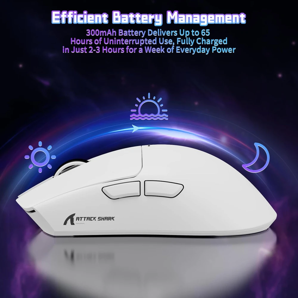 ATTACK SHARK belaidė žaidimų pelė, 22000 DPI, 63 g, BT/2.4 GHz/USB-C, X11SE