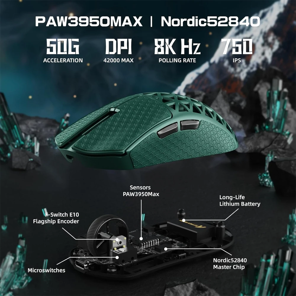 ATTACK SHARK belaidė žaidimų pelė 42000DPI, 8KHz, ultralengva 39g, R5 Ultra