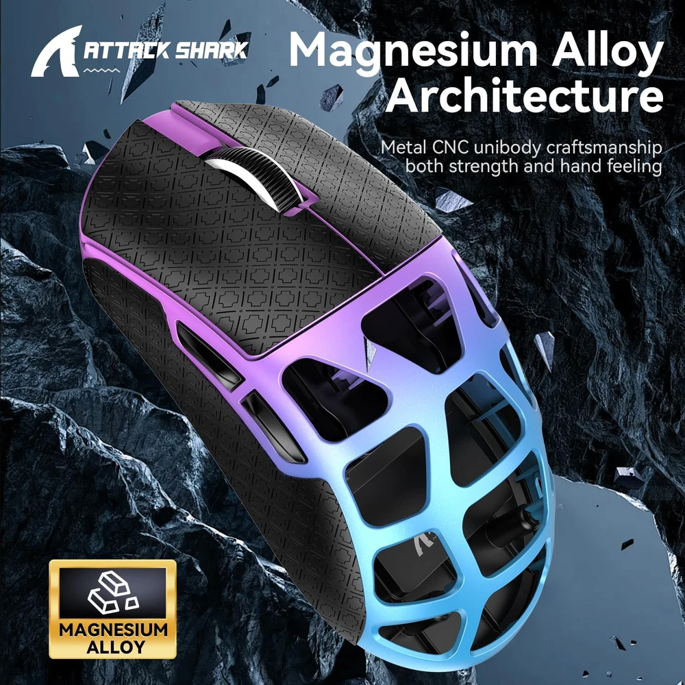 ATTACK SHARK belaidė žaidimų pelė 8000 Hz, optinė, 26000 DPI, magnezio lydinio korpusas, R3 Magnesium Alloy