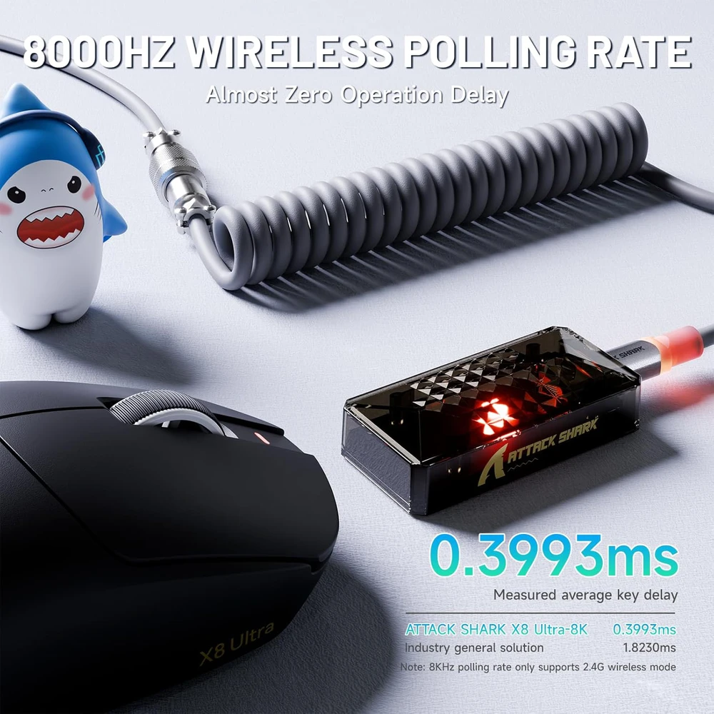 ATTACK SHARK belaidė žaidimų pelė, 8KHz, 55g, optinė, 42000 DPI, Bluetooth, X8 Ultra