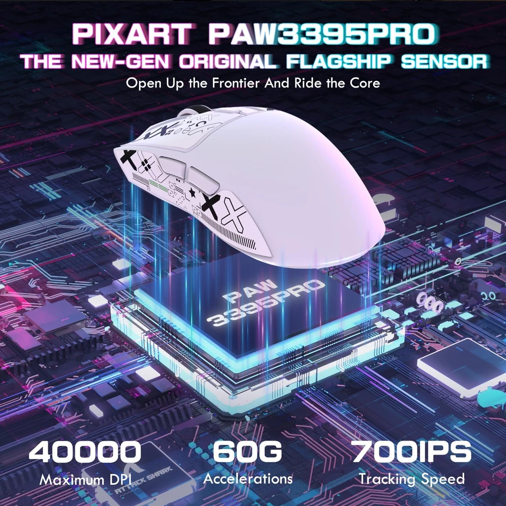 ATTACK SHARK belaidė žaidimų pelė, optinė, 26 000 DPI, 2.4 GHz, Bluetooth, X1