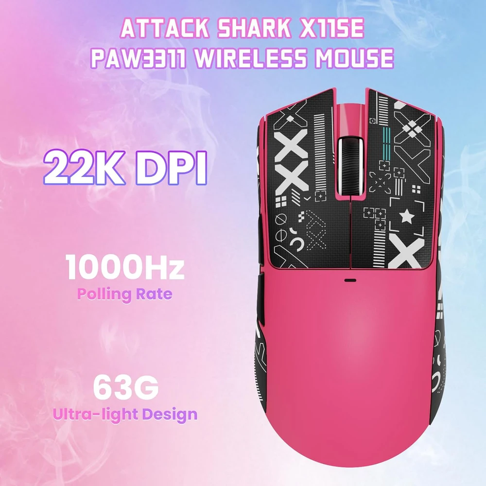 ATTACK SHARK belaidė žaidimų pelė, optinis jutiklis 22000DPI, 63g, trijų režimų, X11SE