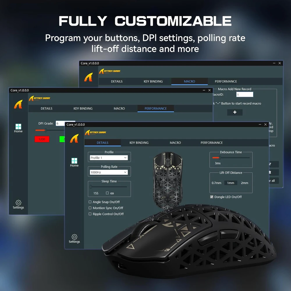 ATTACK SHARK belaidė žaidimų pelė R5 Ultra, 42 000 DPI, PAW3950MAX jutiklis, 8K bevielis, USB-C, Bluetooth, juoda