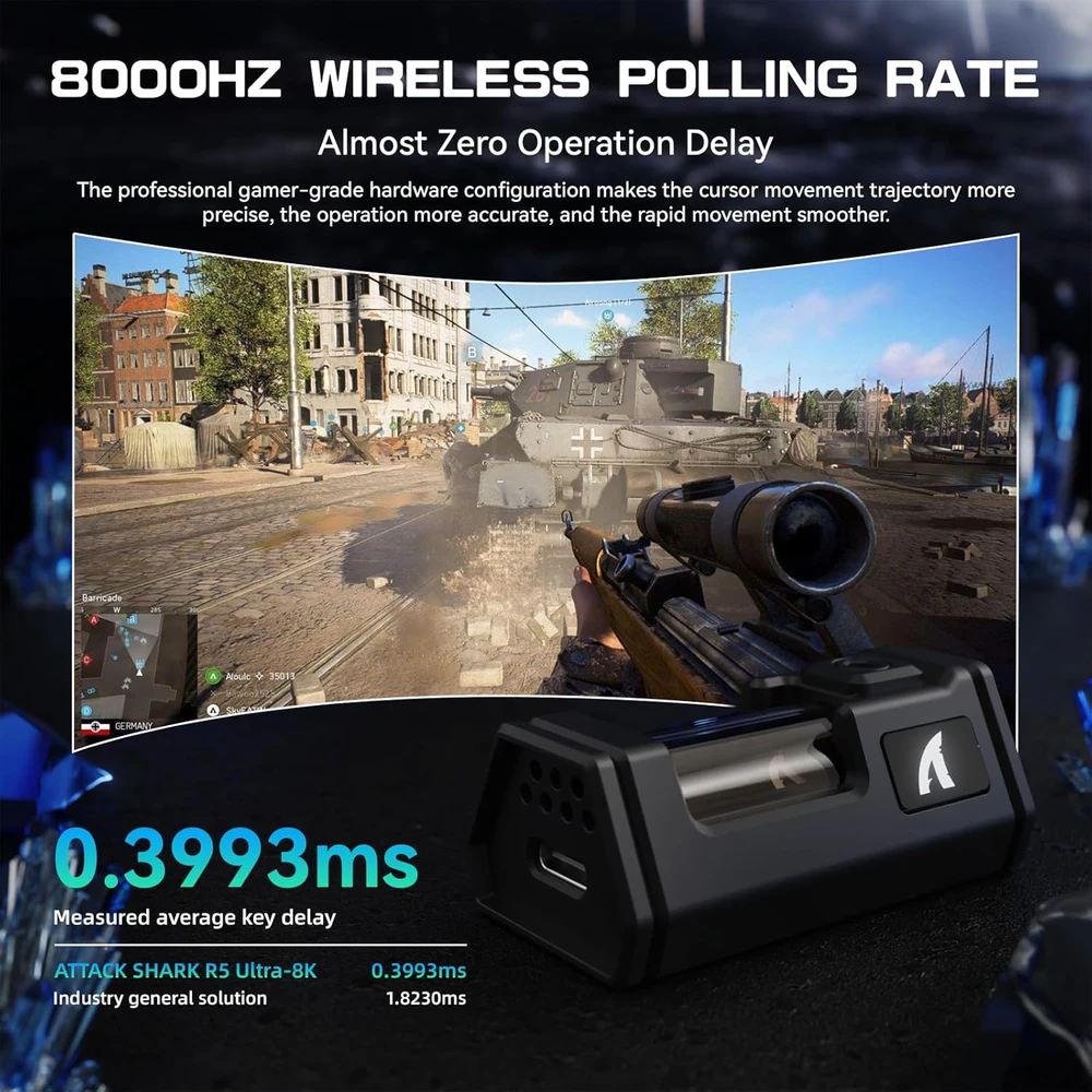 ATTACK SHARK belaidė žaidimų pelė R5 Ultra, 42000 DPI, trijų režimų, balta