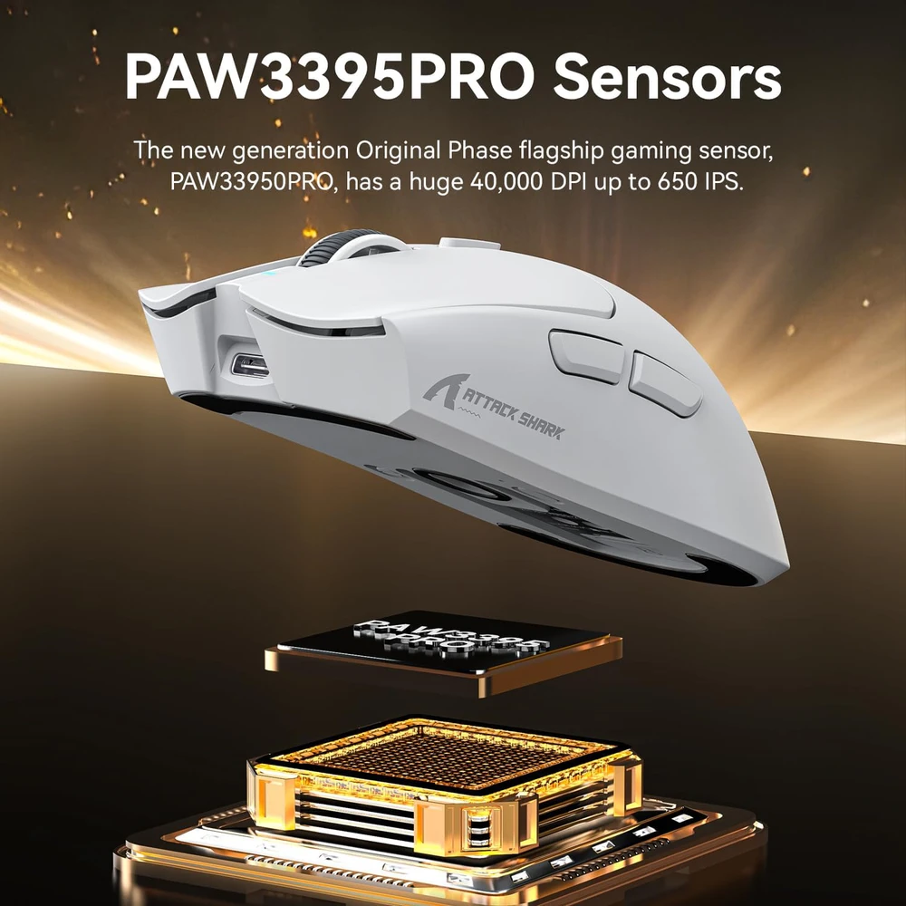 ATTACK SHARK belaidė žaidimų pelė su lietimui jautria RGB stotele, 40000 DPI, 53g, BT/2.4G/USB-C, PAW3395PRO, raudona