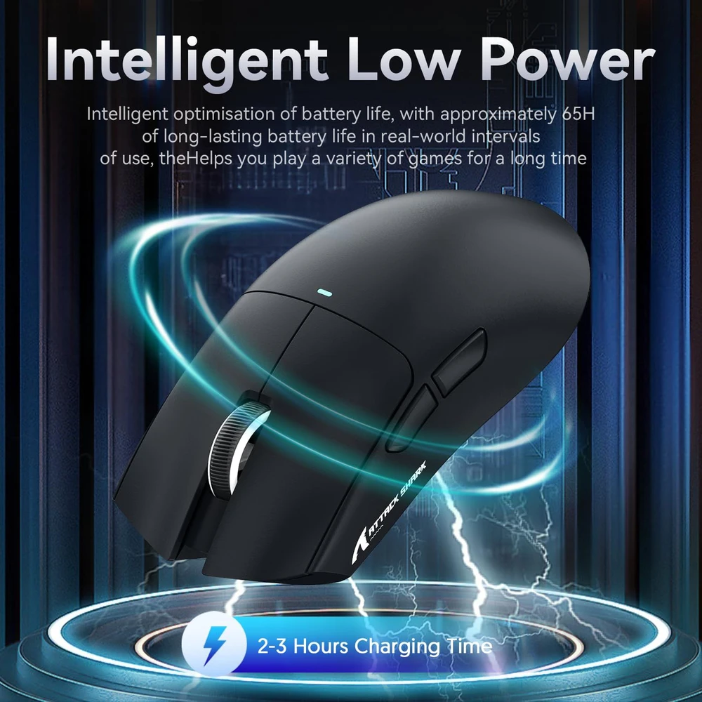 Attack Shark belaidė žaidimų pelė su magnetine įkrovimo stotele, optinis sensorius 22000 DPI, Bluetooth/2,4G, USB-C, X11 juoda