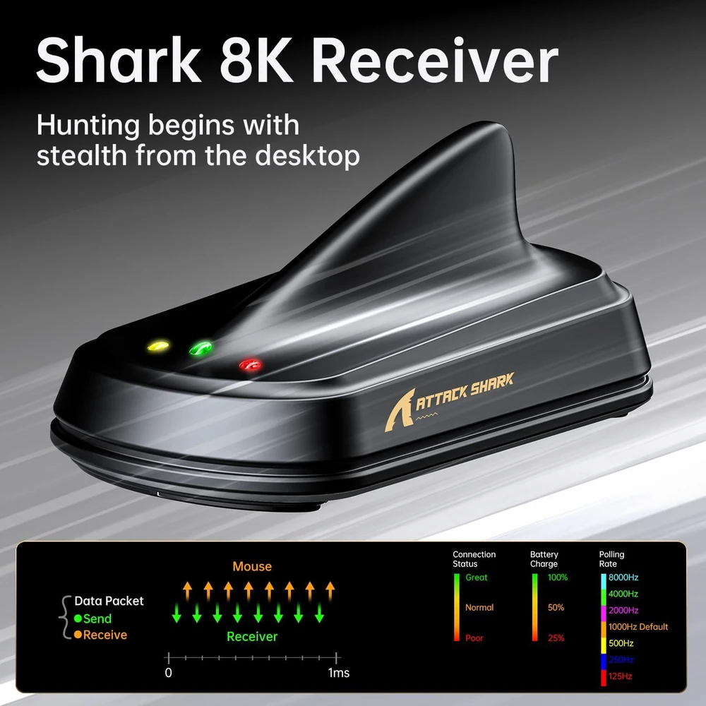 ATTACK SHARK belaidė žaidimų pelė X11ULTRA, 63g, 42000 DPI, 8K Hz, optinė, anglies pluošto korpusas