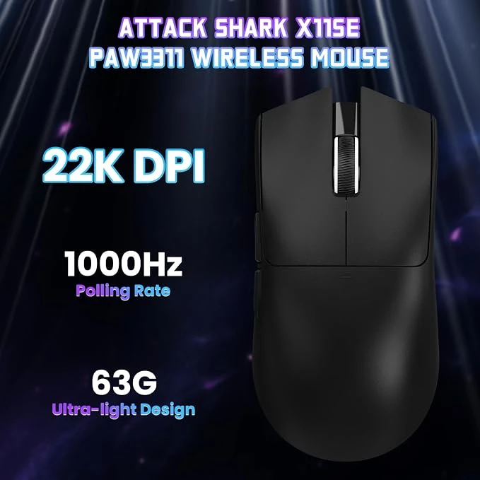 ATTACK SHARK bevielė žaidimų pelė 22000 DPI, optinė, 63g, BT/2.4GHz/USB-C, X11SE