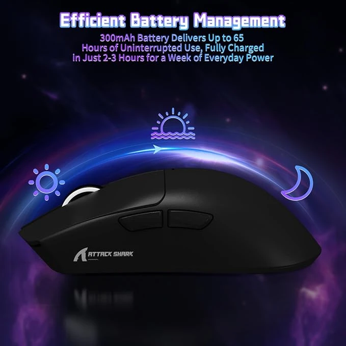 ATTACK SHARK bevielė žaidimų pelė 22000 DPI, optinė, 63g, BT/2.4GHz/USB-C, X11SE