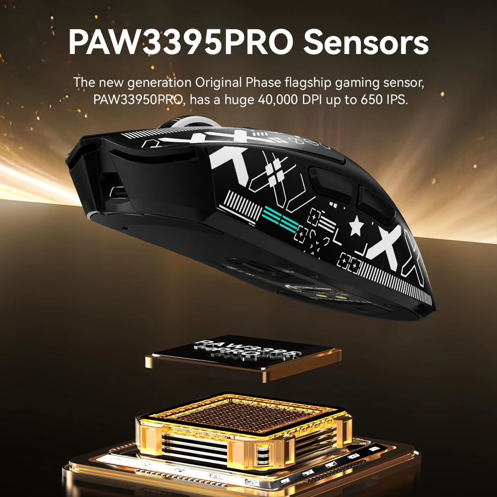 ATTACK SHARK bevielė žaidimų pelė X1, jutiklinė įkrovimo stotelė, 40000 DPI, 53g, BT/2.4G/USB-C
