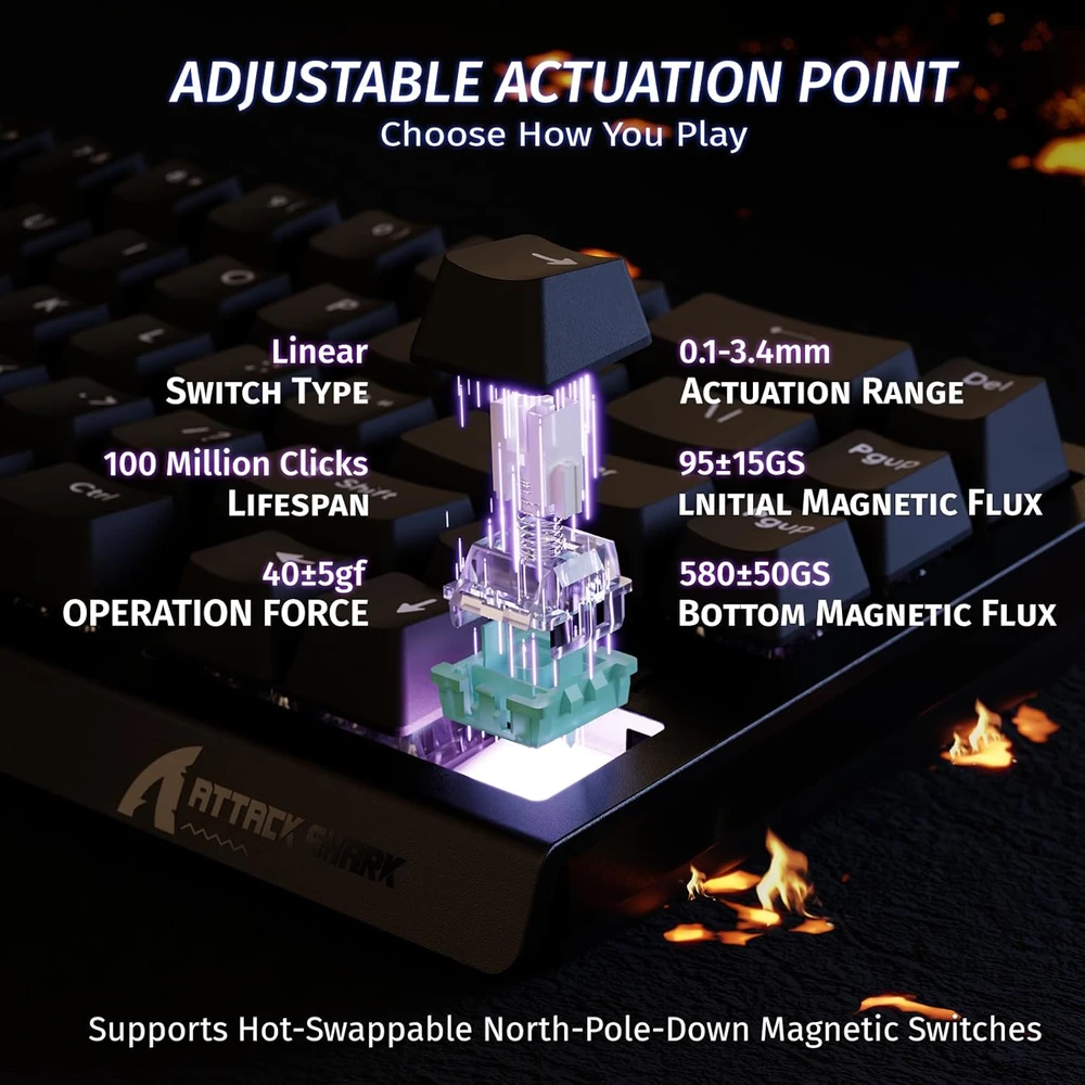 ATTACK SHARK laidinė magnetinė žaidimų klaviatūra X68 HE, 68 klavišai, 8000 Hz, RGB