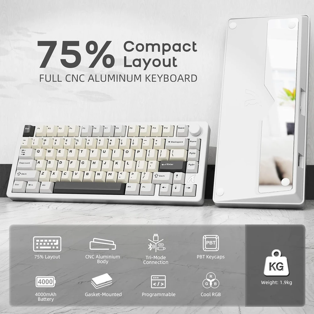 ATTACK SHARK mechaninė belaidė klaviatūra 75 %, 80 klavišų, Bluetooth, RGB, X86