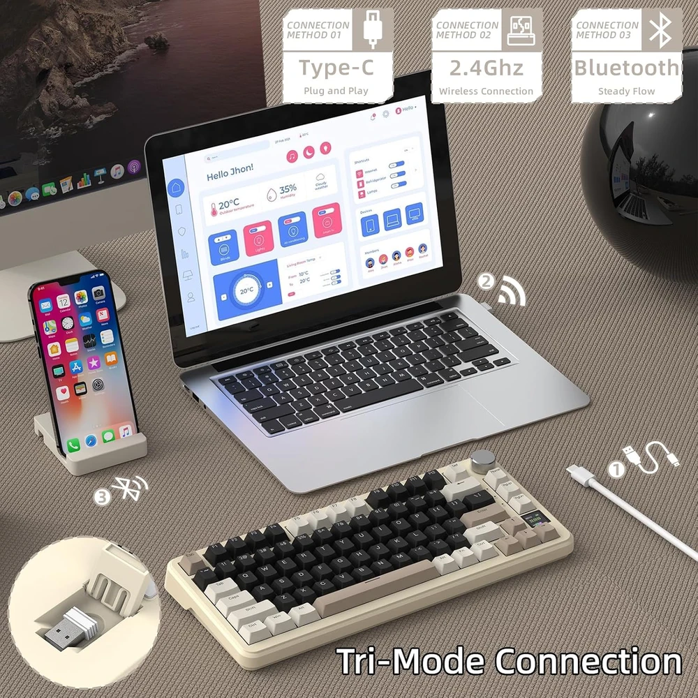 ATTACK SHARK mechaninė belaidė klaviatūra X85PRO 75%, TFT, RGB, QMK