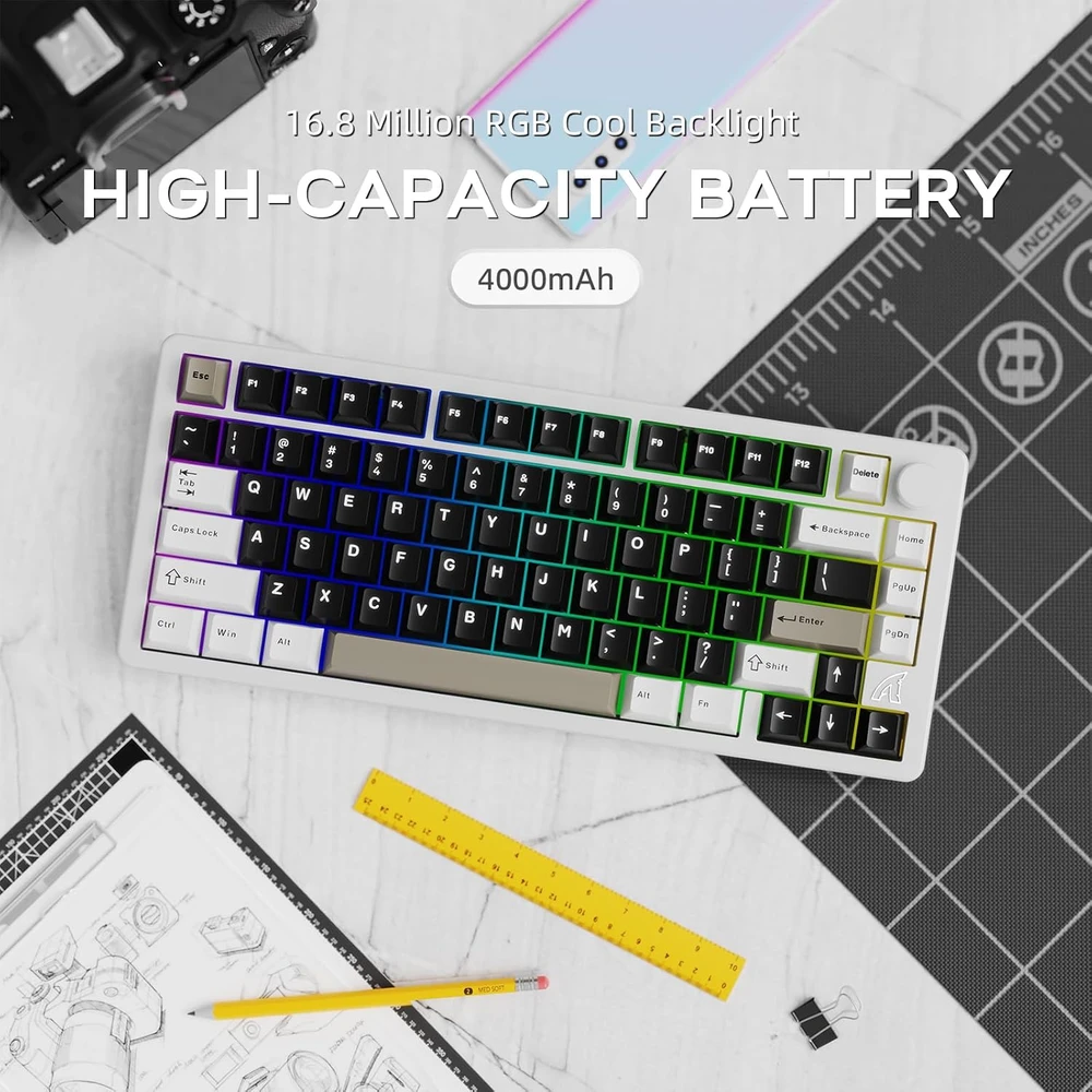 ATTACK SHARK mechaninė belaidė klaviatūra X86, 75 %, RGB, Bluetooth/2.4G/USB-C
