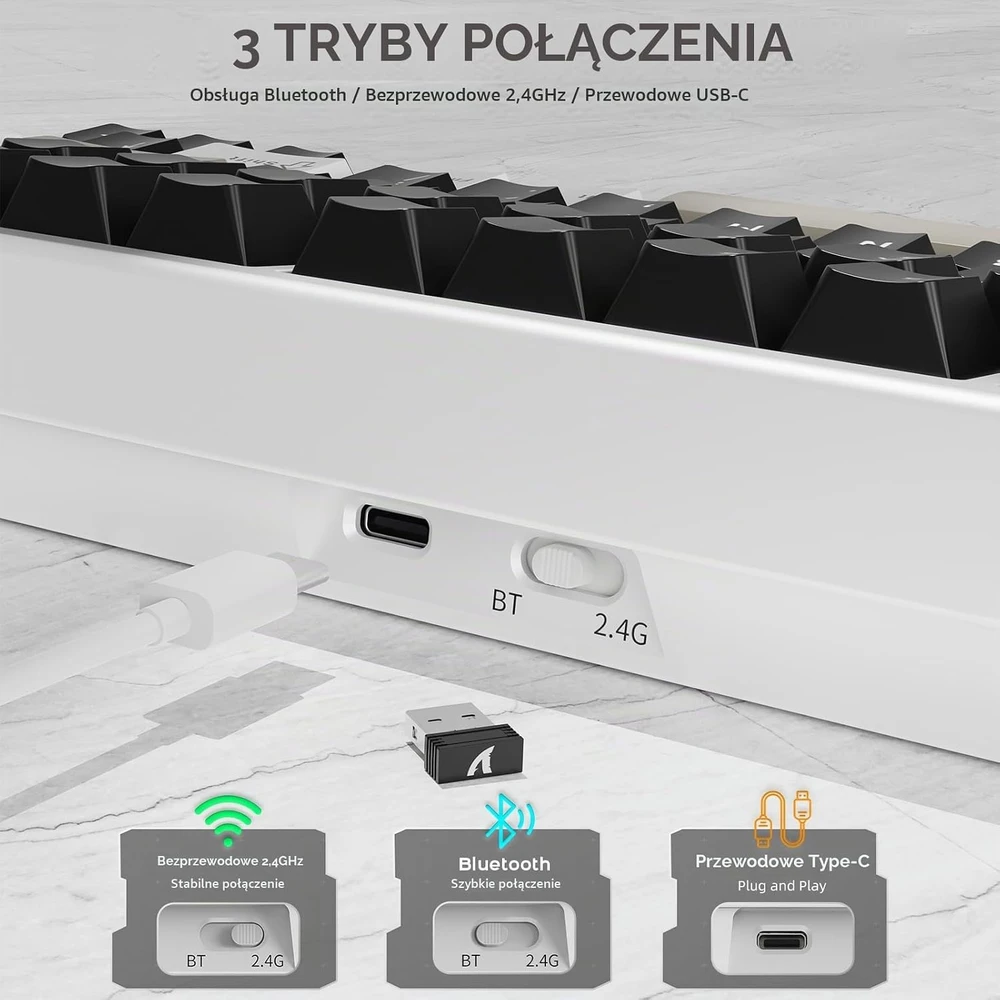 ATTACK SHARK mechaninė belaidė klaviatūra X86, 75 %, RGB, Bluetooth/2.4G/USB-C