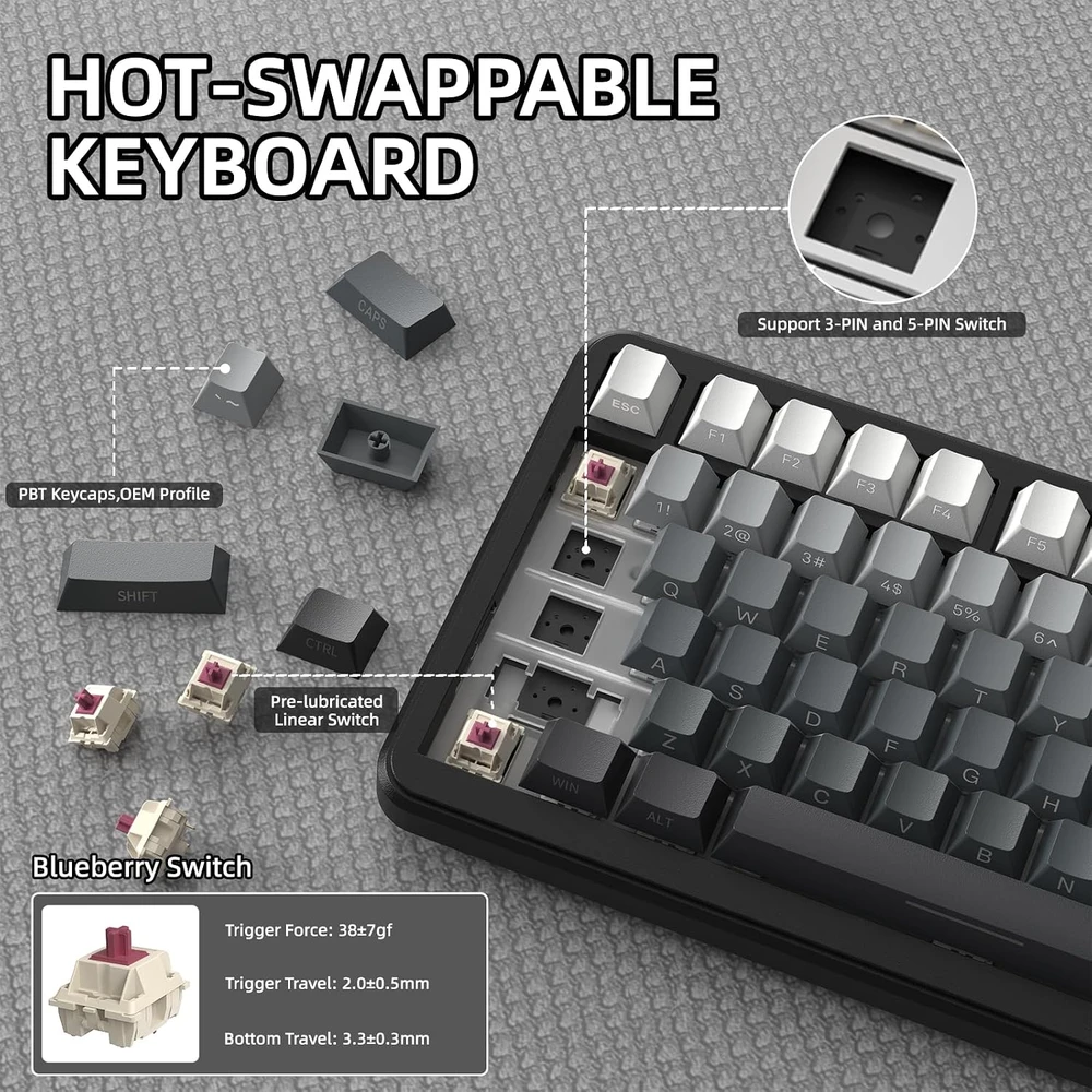 ATTACK SHARK mechaninė belaidė klaviatūra 75 % su TFT ekranu, RGB ir QMK X85PRO