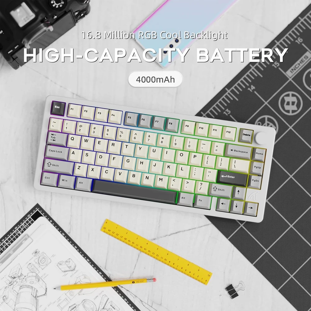 ATTACK SHARK mechaninė belaidė klaviatūra 75 %, 80 klavišų, Bluetooth, RGB, X86