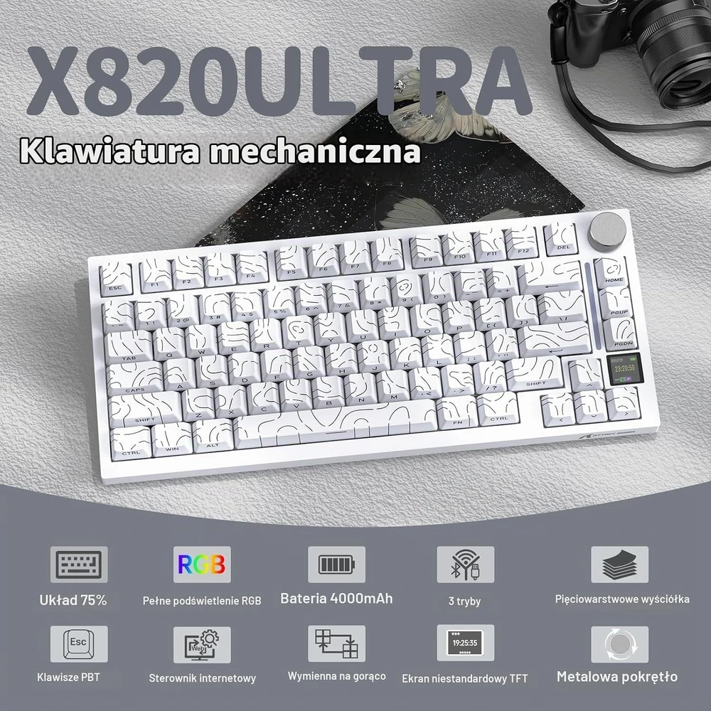 ATTACK SHARK mechaninė belaidė klaviatūra X820Ultra, 75 %, Bluetooth, RGB