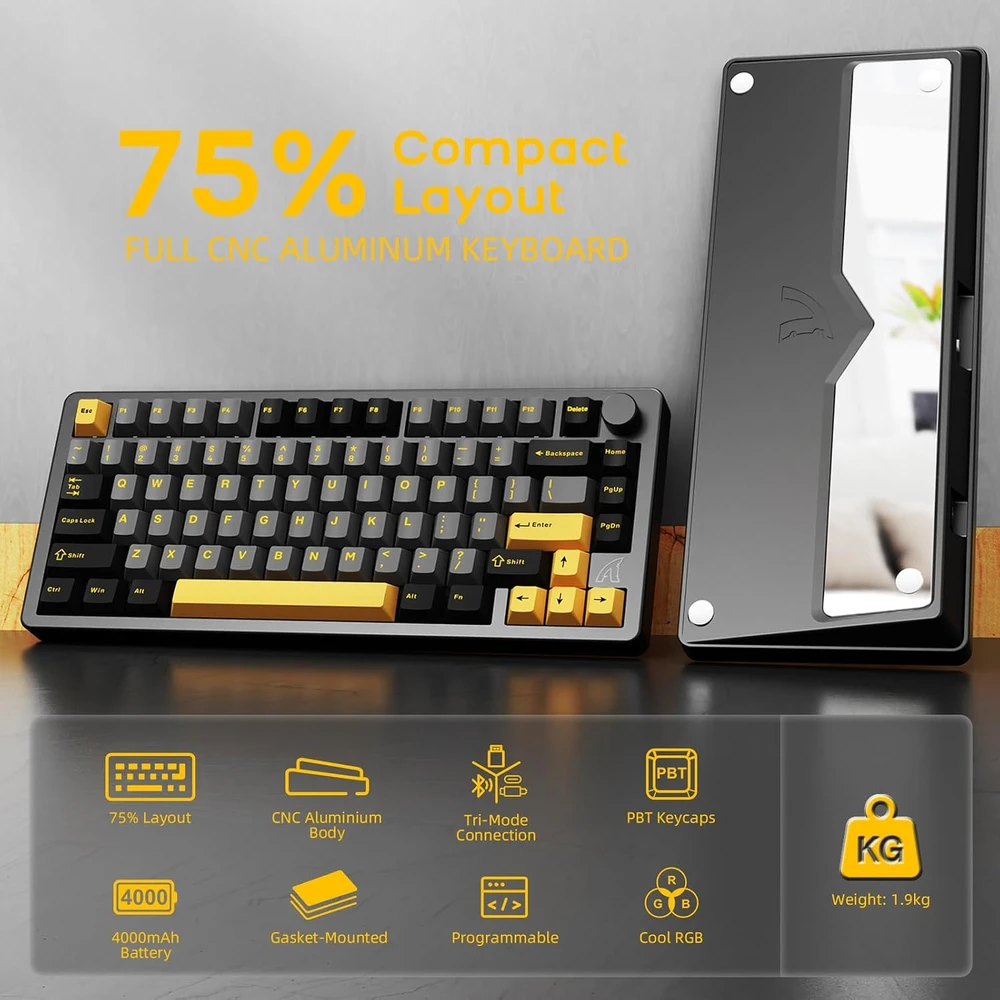 ATTACK SHARK mechaninė belaidė klaviatūra 75%, RGB, Bluetooth, USB-C, X86