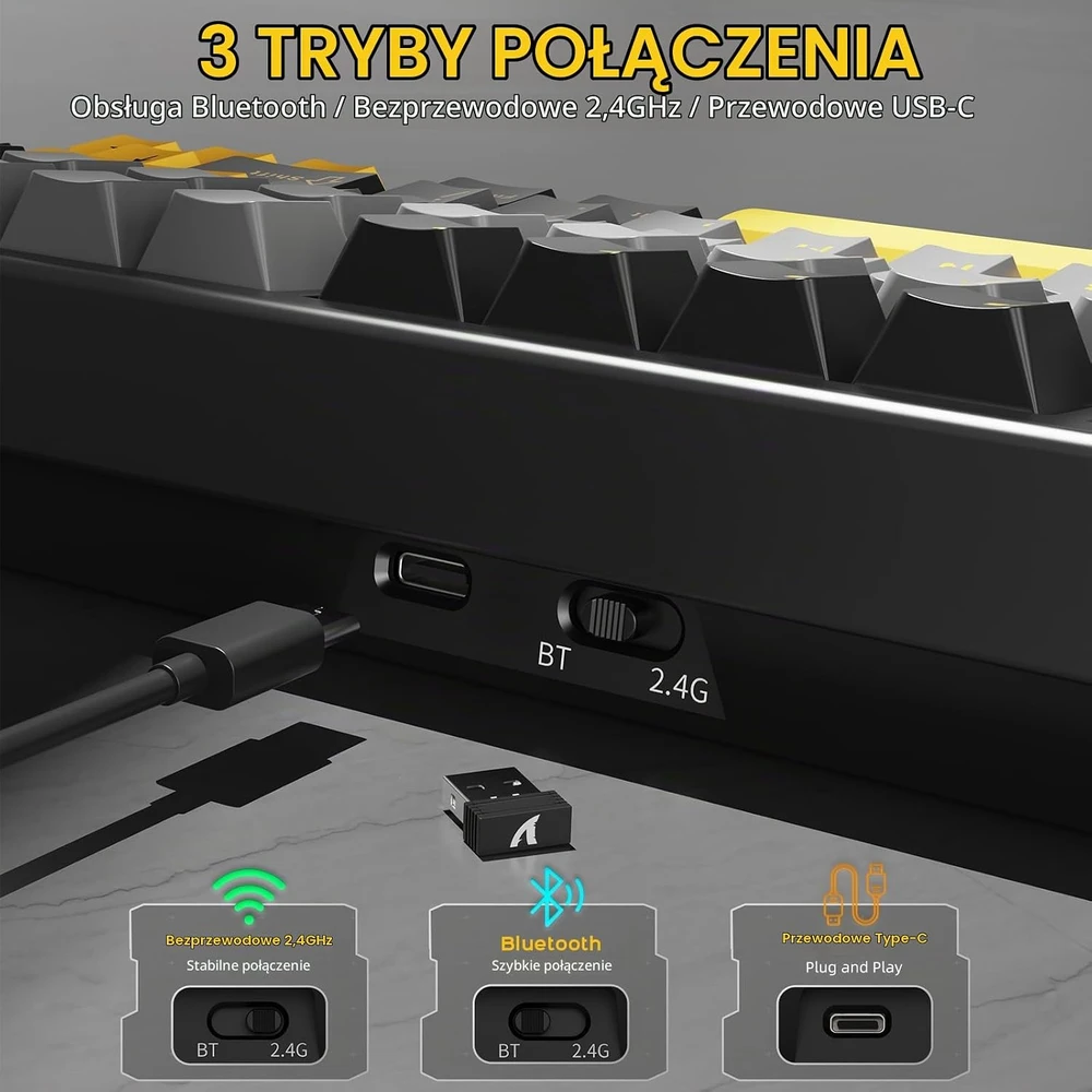 ATTACK SHARK mechaninė belaidė klaviatūra 75%, RGB, Bluetooth, USB-C, X86