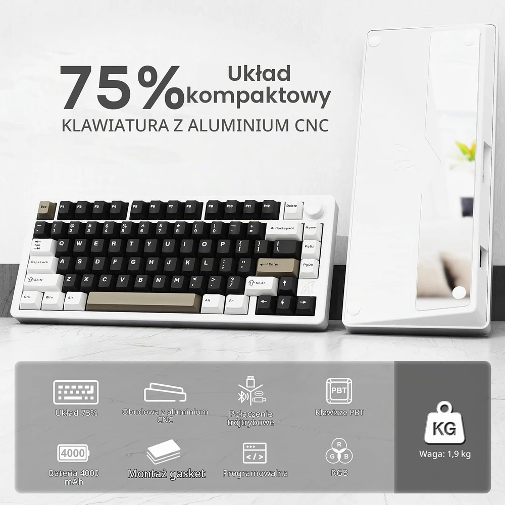 ATTACK SHARK mechaninė belaidė klaviatūra X86, 75 %, RGB, Bluetooth/2.4G/USB-C