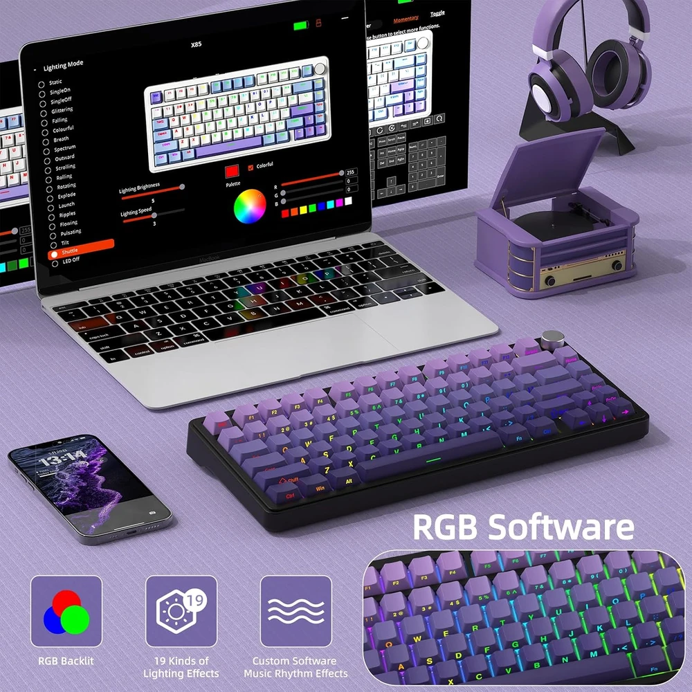 ATTACK SHARK mechaninė žaidimų klaviatūra 75 %, 81 klavišo, RGB, X85