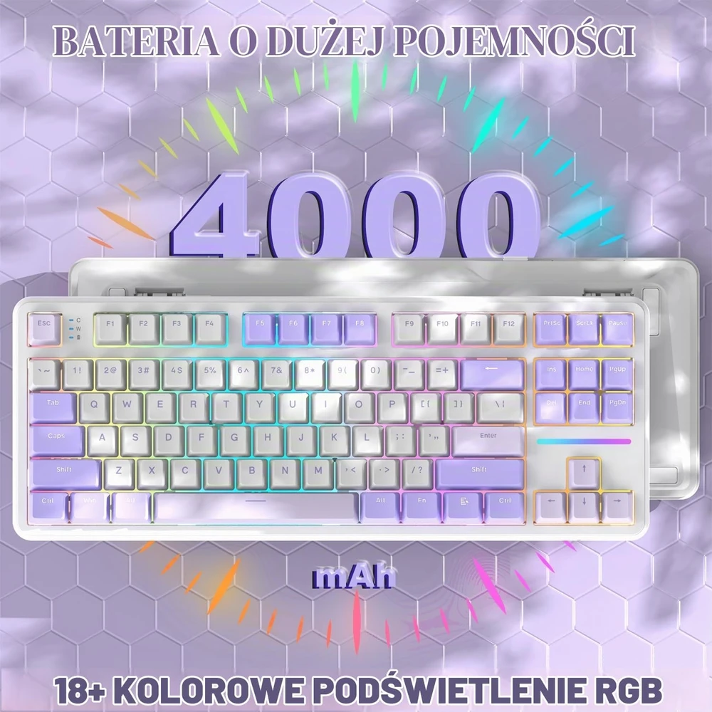 ATTACK SHARK mechaninė žaidimų klaviatūra X87, 87 klavišų, Bluetooth, 2.4G, USB-C, RGB