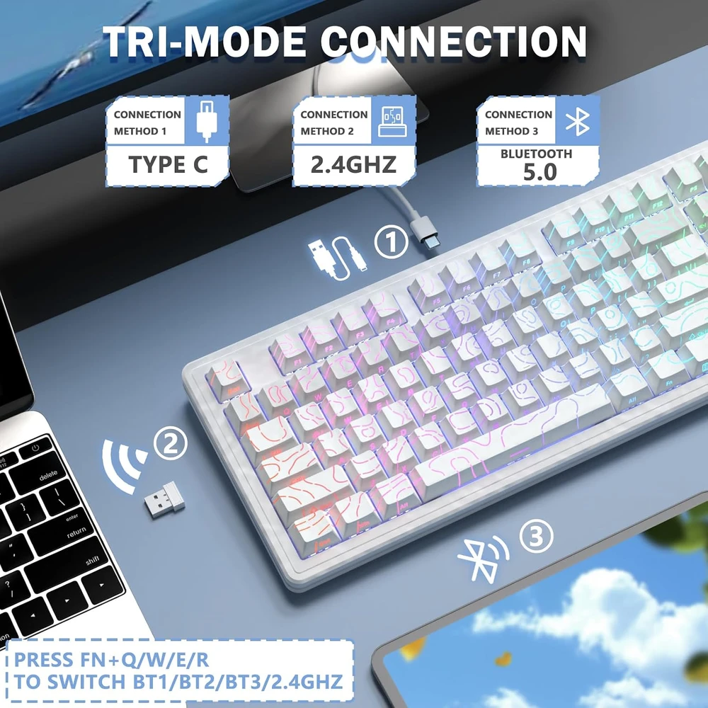 ATTACK SHARK mechaninė žaidimų klaviatūra M87PRO TKL, Bluetooth, 2,4 GHz, RGB