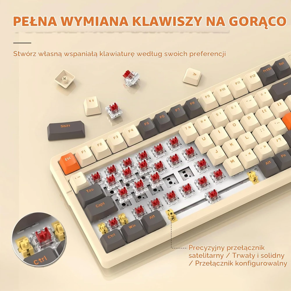 ATTACK SHARK mechaninė žaidimų klaviatūra K98, USB-C, 98 klavišų, RGB, Hot-Swap