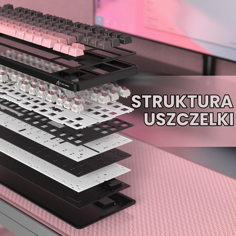 ATTACK SHARK mechaninė žaidimų klaviatūra X87, belaidė, 80 %, RGB, 4000 mAh
