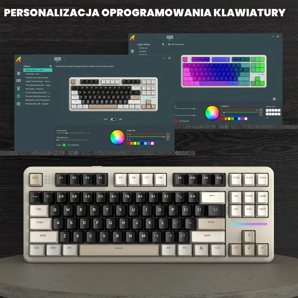 ATTACK SHARK mechaninė žaidimų klaviatūra X87, 87 klavišų, Bluetooth, 2,4 GHz, RGB