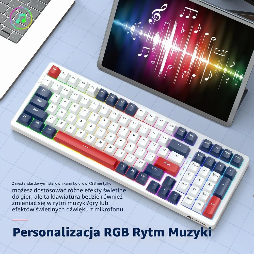 ATTACK SHARK mechaninė žaidimų klaviatūra K98, 100 klavišų, USB-C, Hot-Swap, RGB