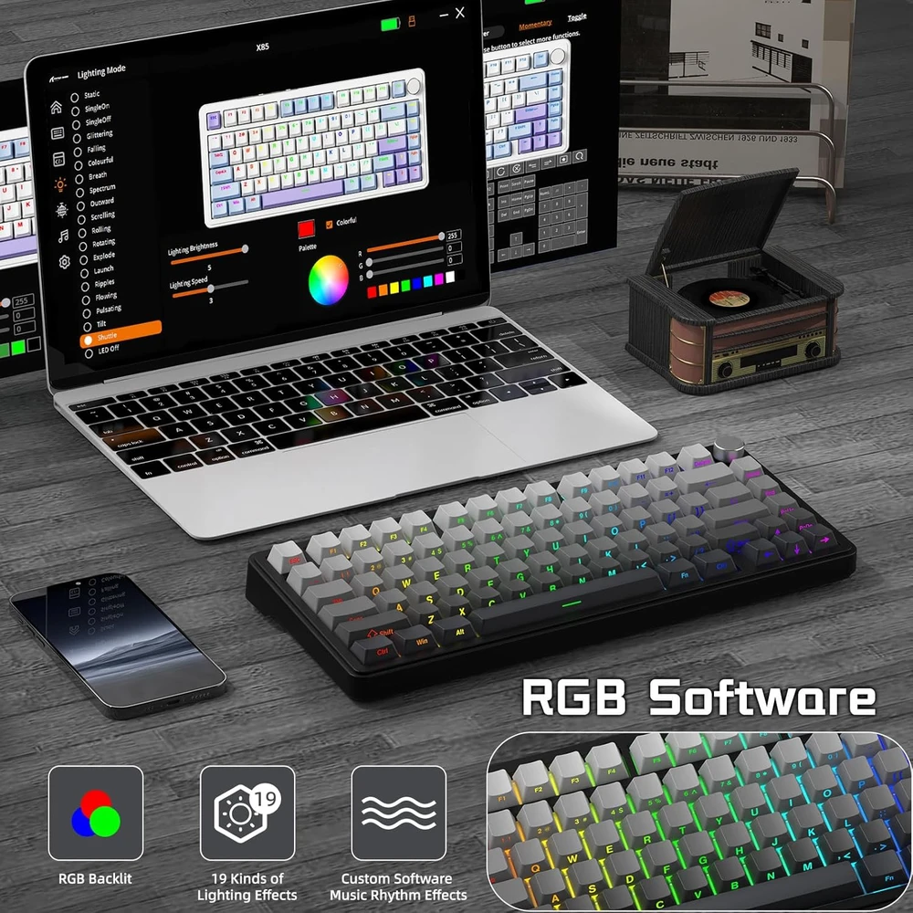 ATTACK SHARK mechaninė žaidimų klaviatūra X85, belaidė, 75 %, RGB, 5000 mAh