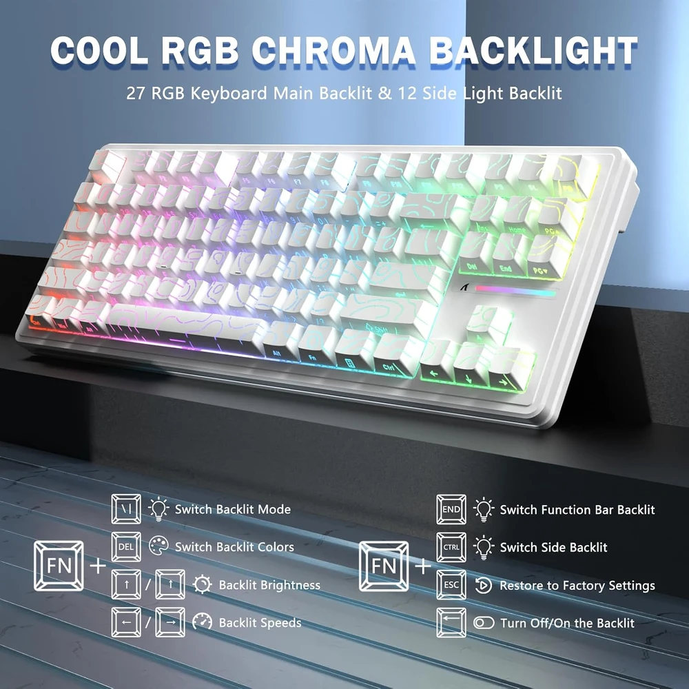 ATTACK SHARK mechaninė žaidimų klaviatūra M87PRO TKL, Bluetooth, 2,4 GHz, RGB