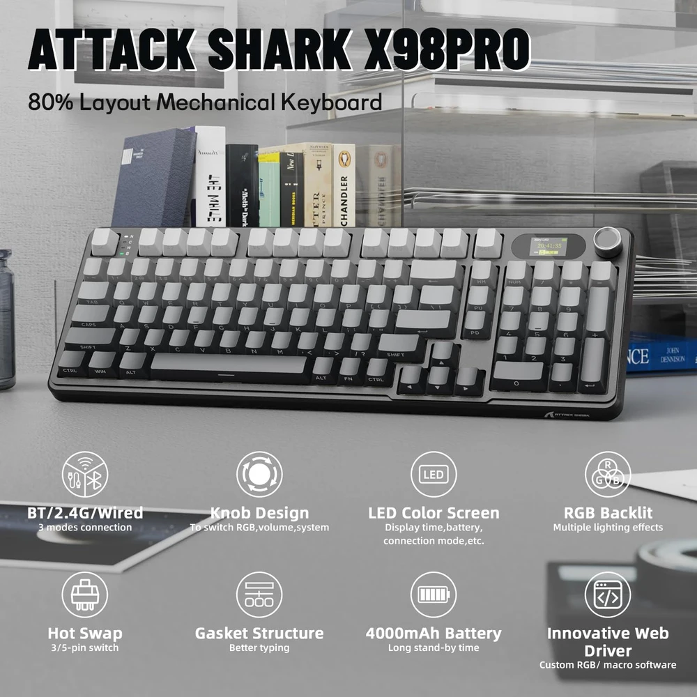 ATTACK SHARK mechaninė žaidimų klaviatūra X98PRO, 98 klavišai, Bluetooth