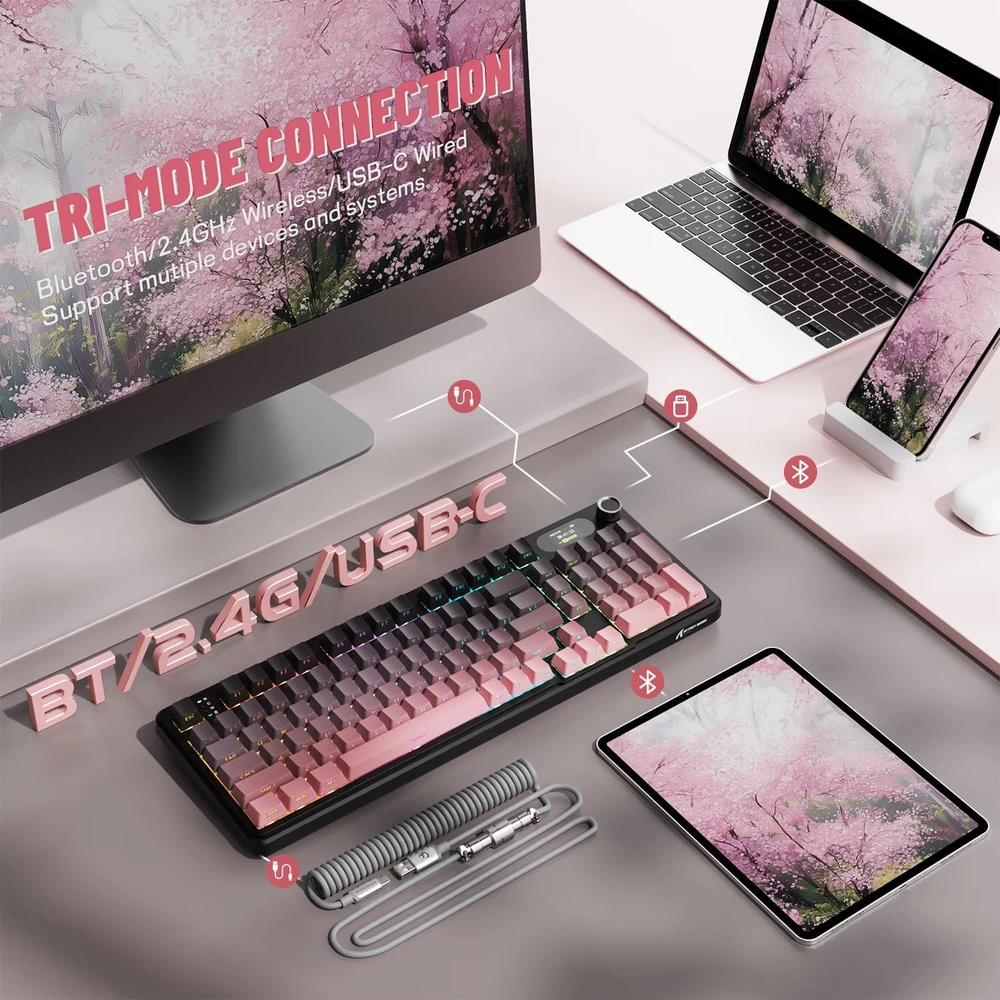 ATTACK SHARK mechaninė žaidimų klaviatūra Bluetooth, 2.4G, USB-C, X98PRO