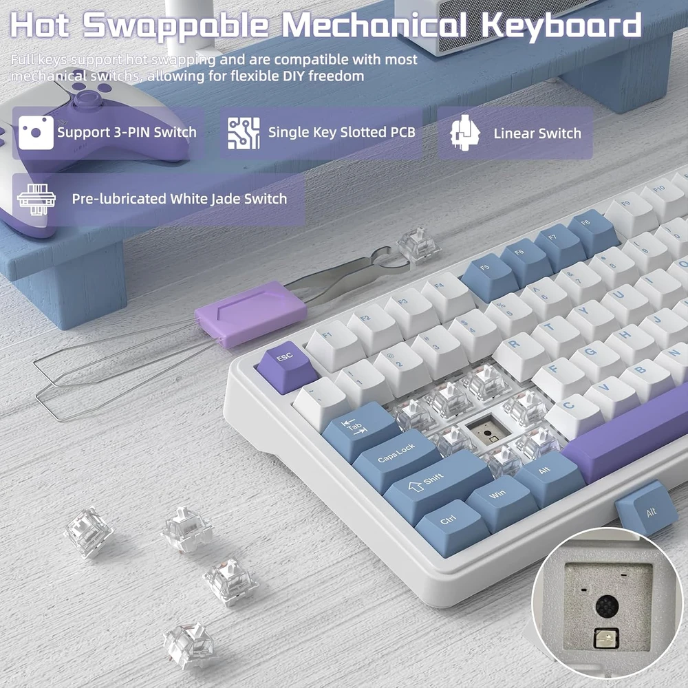 ATTACK SHARK mechaninė žaidimų klaviatūra X85, 75 %, Bluetooth, 2,4 GHz, USB-C, RGB