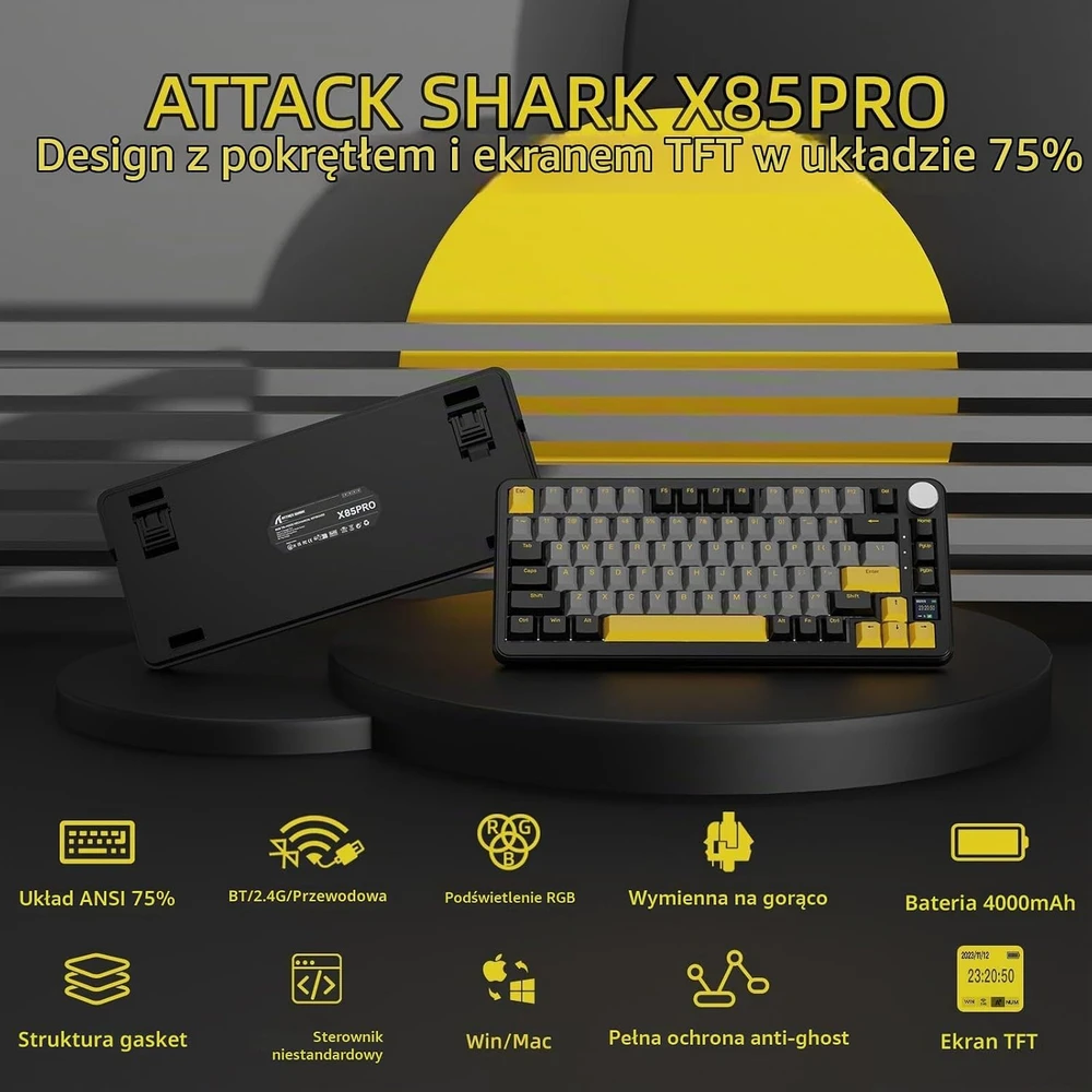 ATTACK SHARK mechaninė žaidimų klaviatūra 75% Bluetooth 5.0, RGB, X85PRO
