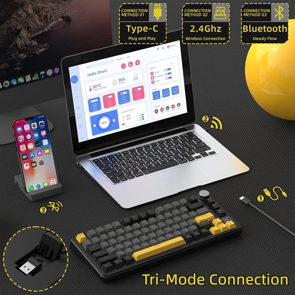 ATTACK SHARK mechaninė žaidimų klaviatūra 75% Bluetooth 5.0, RGB, X85PRO