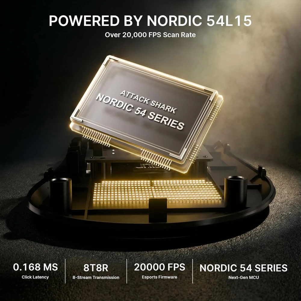 ATTACK SHARK V8 belaidė žaidimų pelė, 8000 Hz, PAW3950MAX, 42000 DPI, Bluetooth