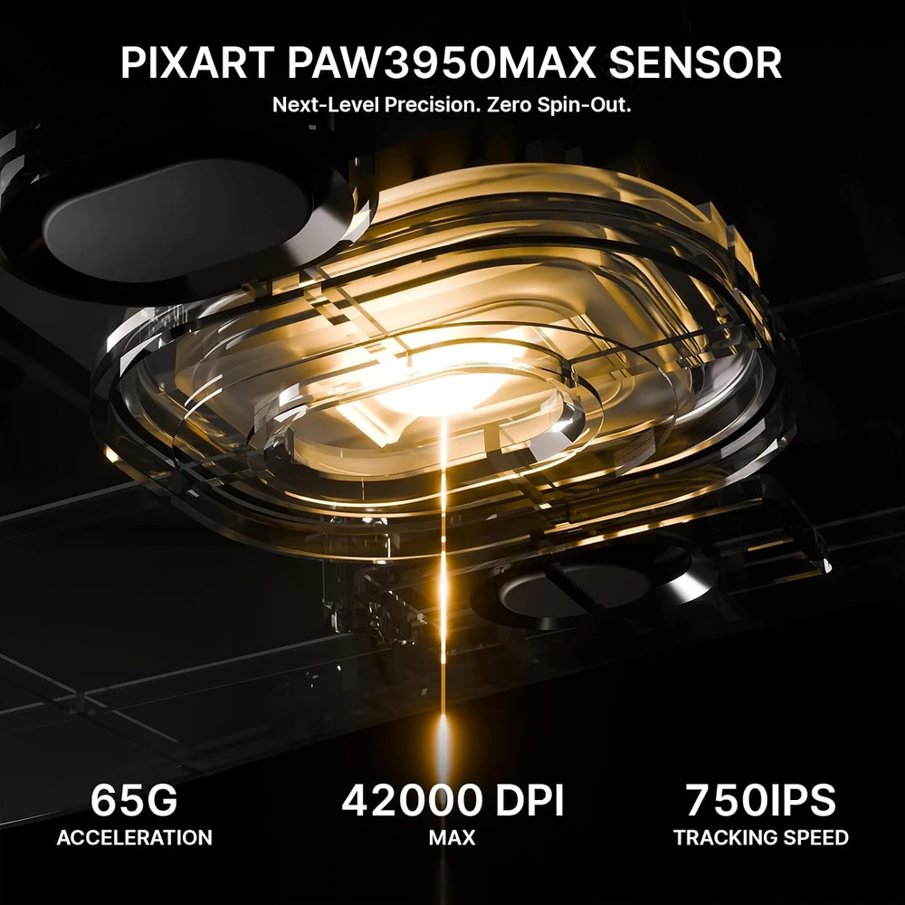 ATTACK SHARK V8 belaidė žaidimų pelė, 8000 Hz, PAW3950MAX, 42000 DPI, Bluetooth