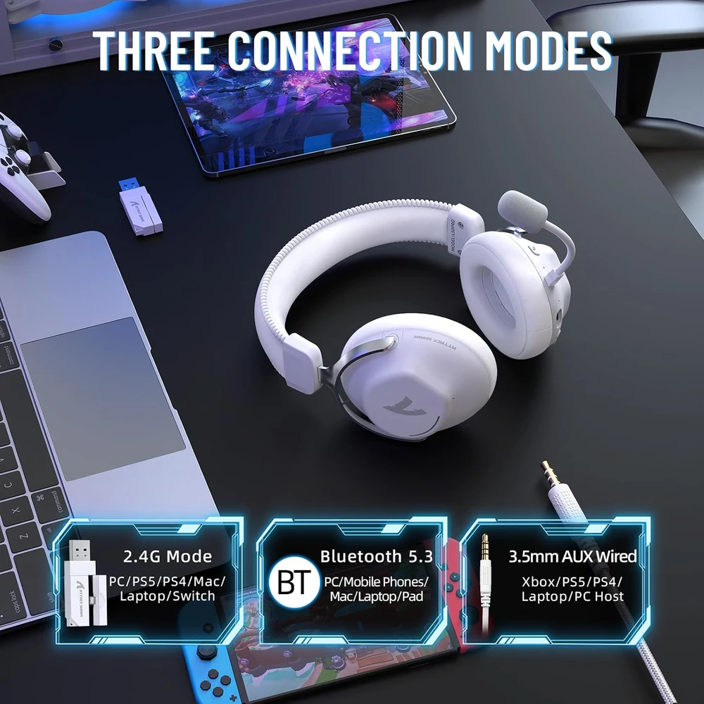 ATTACK SHARK žaidimų belaidės ausinės Bluetooth 5.3, 2,4 GHz, 53 mm, L50PRO