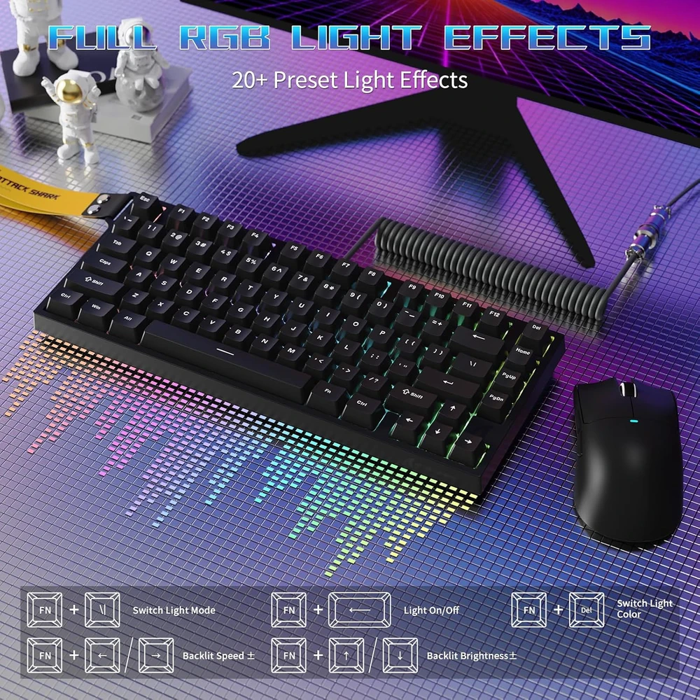 ATTACK SHARK žaidimų klaviatūra R82 HE su magnetiniais jungikliais, 8000 Hz ir RGB