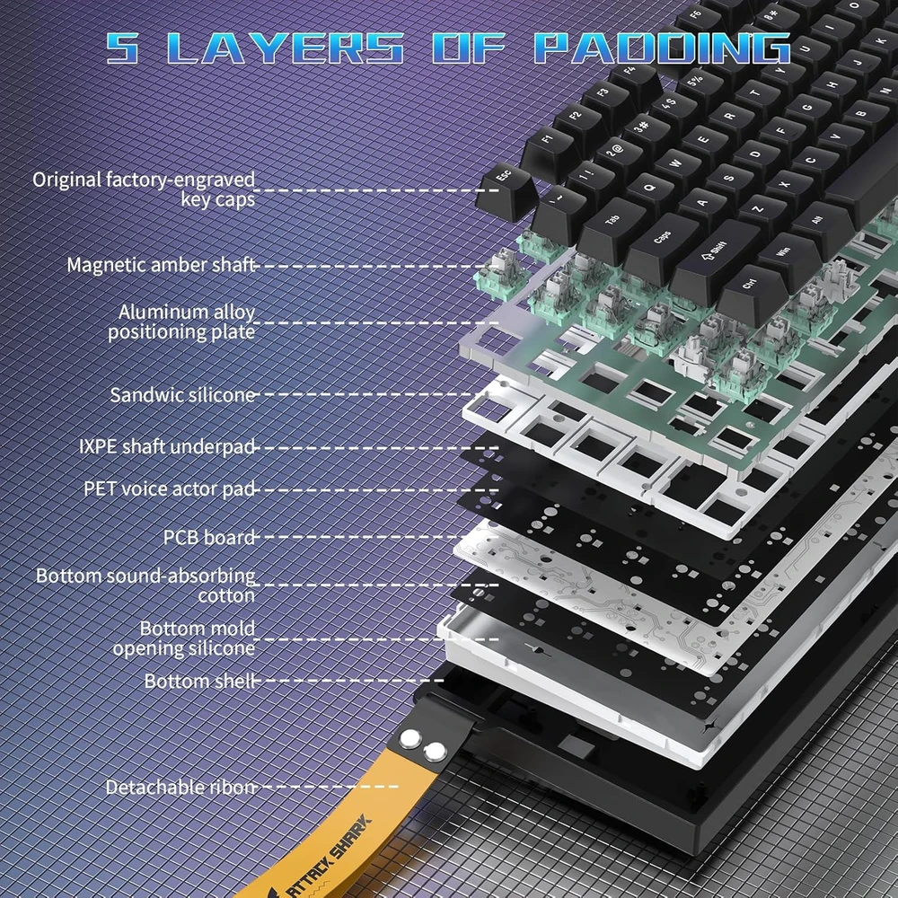 ATTACK SHARK žaidimų klaviatūra R82 HE su magnetiniais jungikliais, 8000 Hz ir RGB