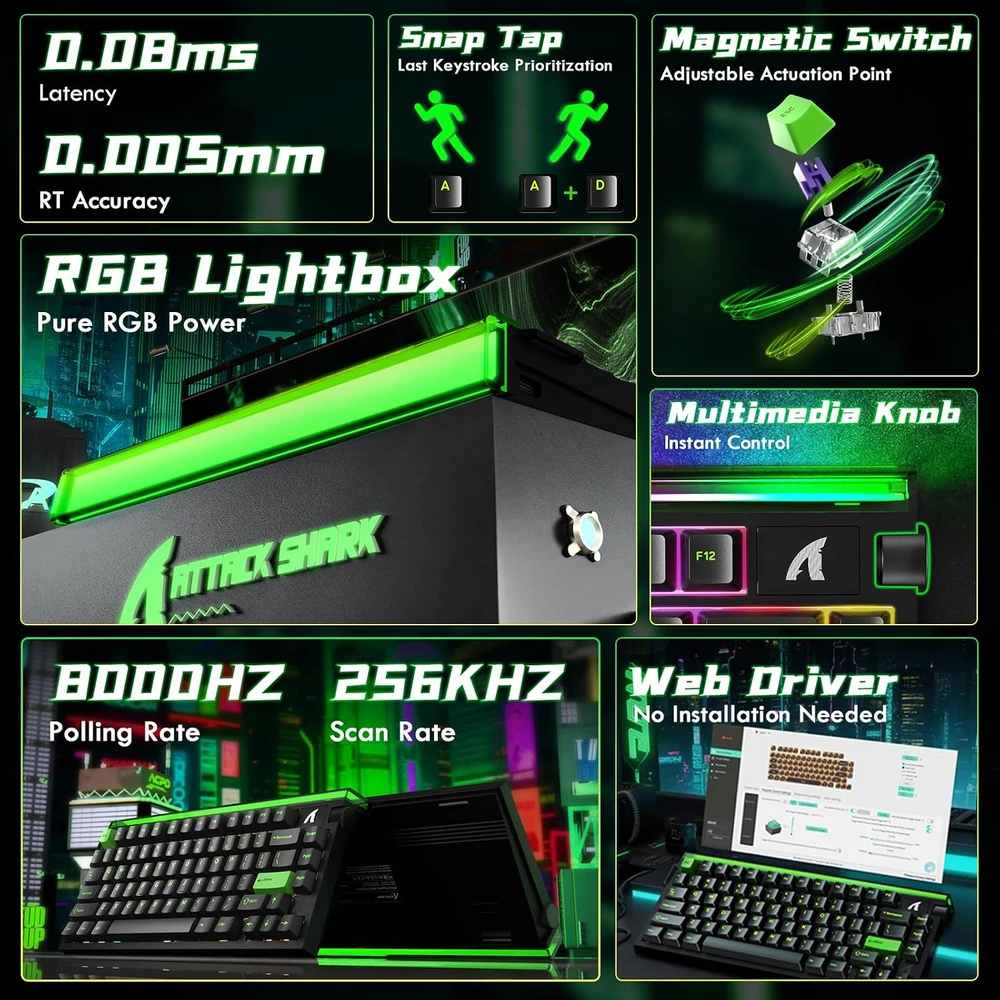 ATTACK SHARK žaidimų klaviatūra R85 HE, laidinė, 8000 Hz, magnetiniai jungikliai