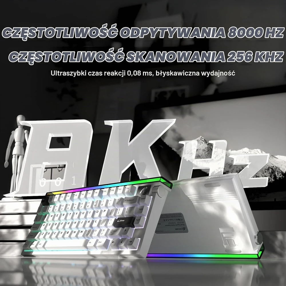ATTACK SHARK žaidimų klaviatūra su magnetiniais jungikliais, 8000 Hz, 75 %, R85 HE